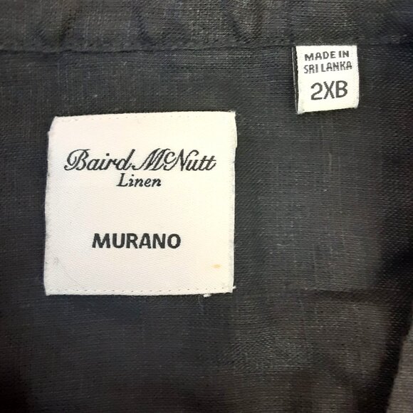 Baird McNutt Men's Top 2XB Black Pullover Roll Tab V-Neck 100% Linen Easy Care - Picture 3 of 7